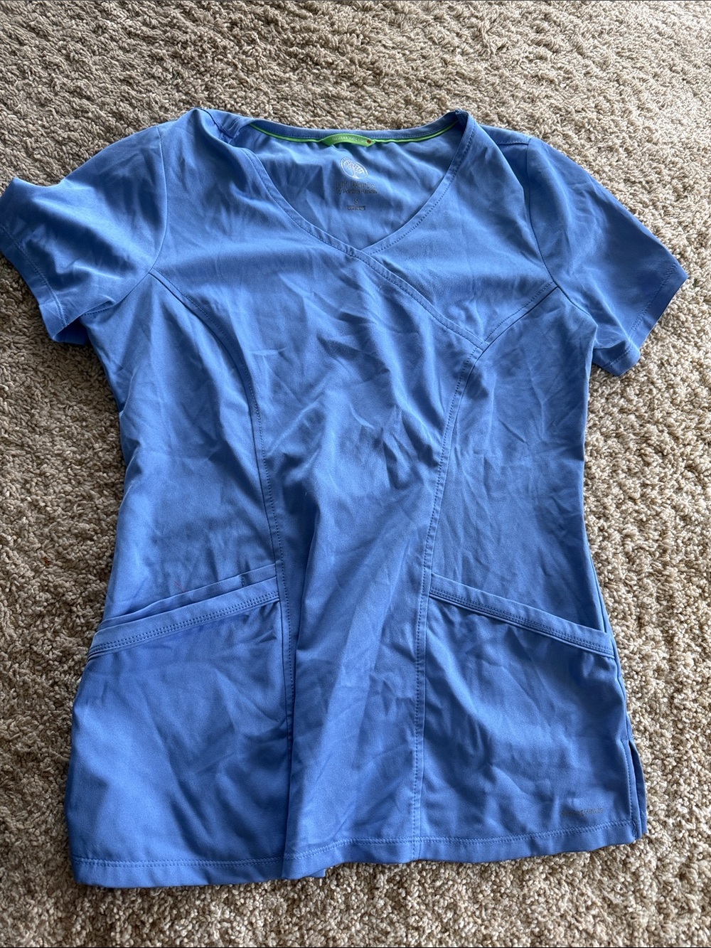 healing hands Blue V-Neck Short Sleeve Scrub Top